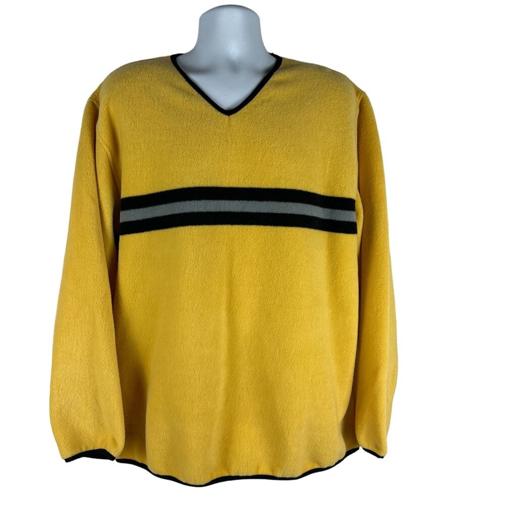 Covington Yellow V-Neck Sweater With Black Stripes Medium 100% Polyester